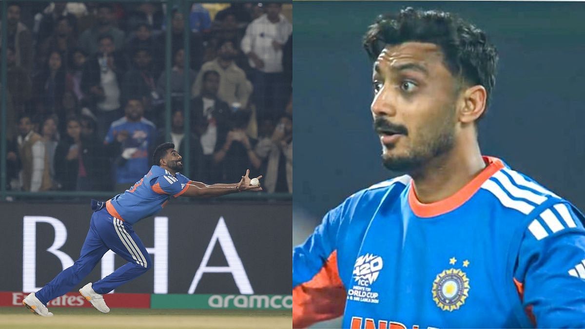 VIDEO: Axar Patel's Shocked Reaction Goes Viral After Jasprit Bumrah Takes Diving Catch During IND Vs NAM T20 WC26 Match 