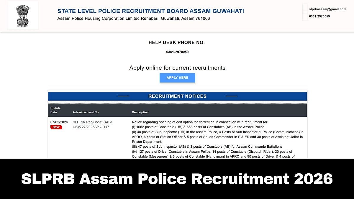 SLPRB Assam Police Recruitment 2026: Registration Process For 3,228 Posts Underway; Check Details...