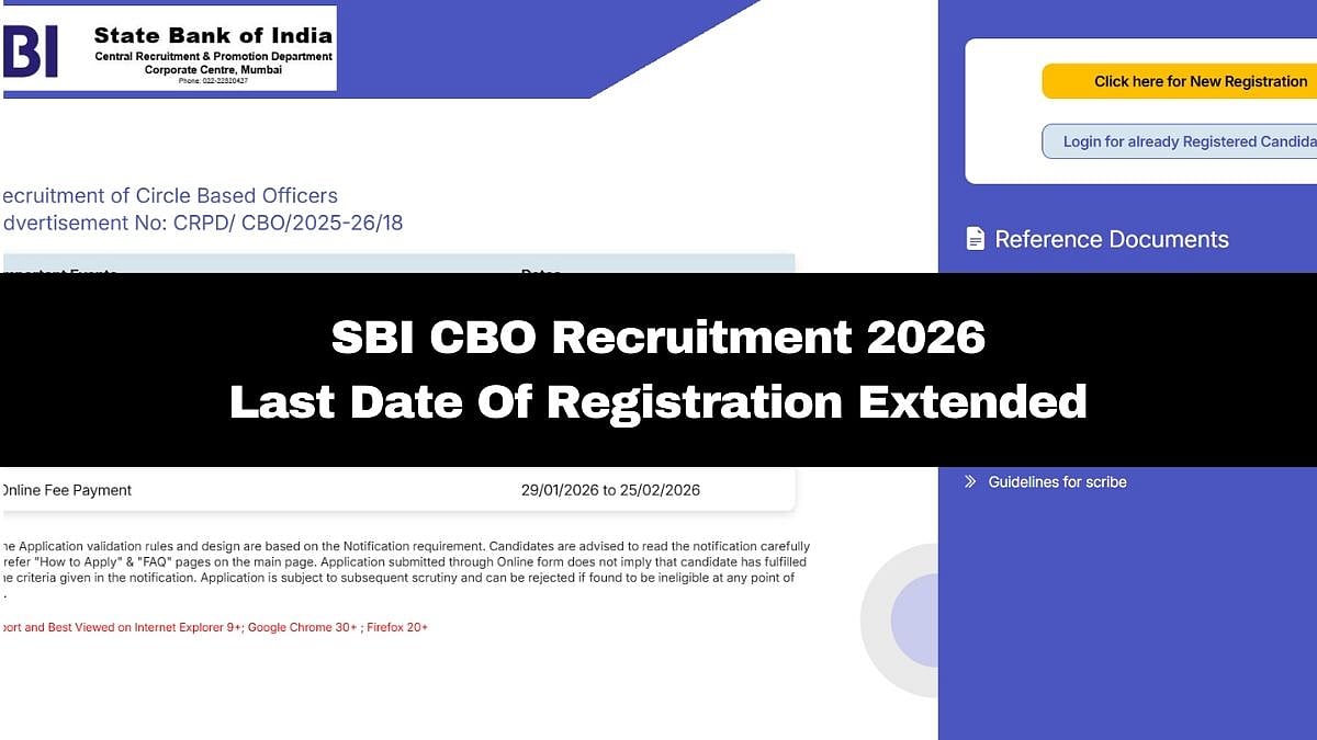 SBI CBO Recruitment 2026: Last Date Of Registration Extended Till February 25; Check Details Here 