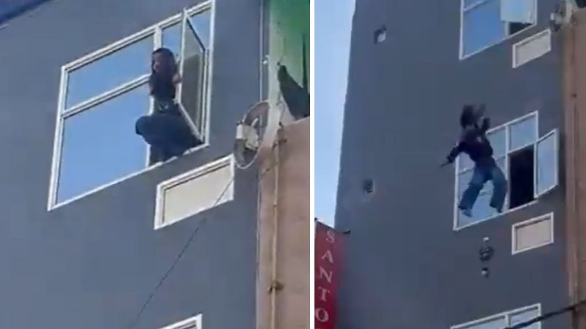 Valentine’s Week: Terrifying Video Shows Young Woman Jumping From 4th Floor Of Hotel Room After...