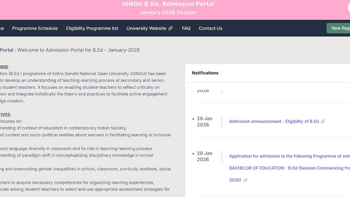 IGNOU BEd 2026: Registration Process Ends Soon; Check Details Here 