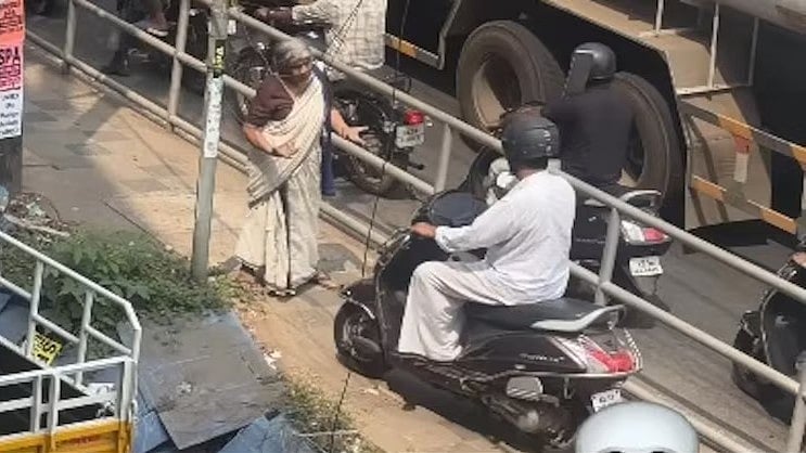 Kerala: Elderly Woman Blocks Biker Riding On Footpath In Kozhikode; What Happens Next Wins...