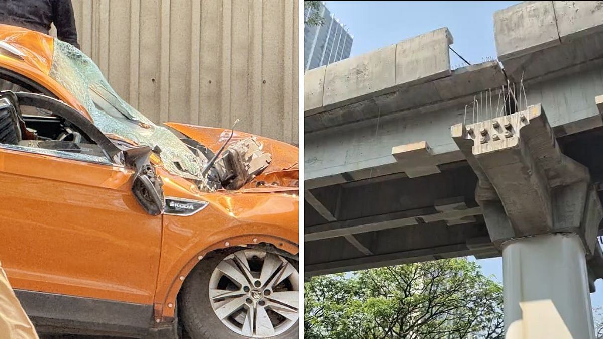 Mumbai Horror: Concrete Slab Of Under-Construction Metro 4 Pillar Falls On Auto-Rickshaw & Car In Mulund West, 3-4 Injured; Terrifying Visuals Surface 