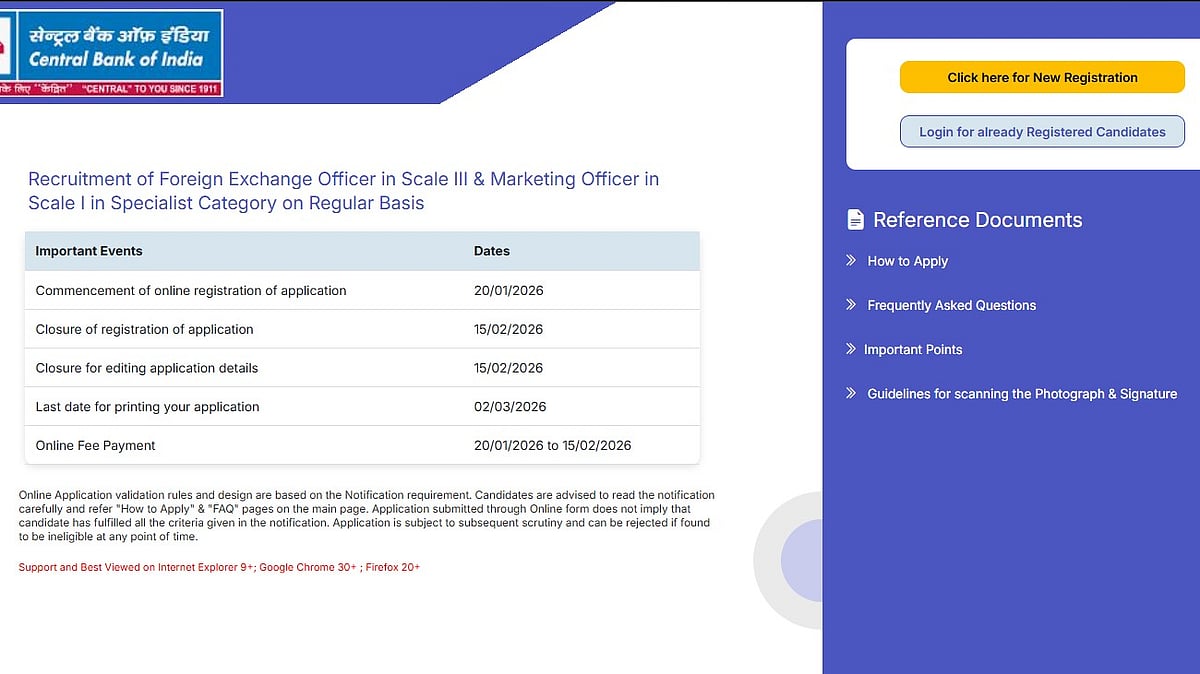 Central Bank of India Recruitment 2026: Registration Ends Tomorrow; Check Eligibility, Fees & Steps to Apply Here 