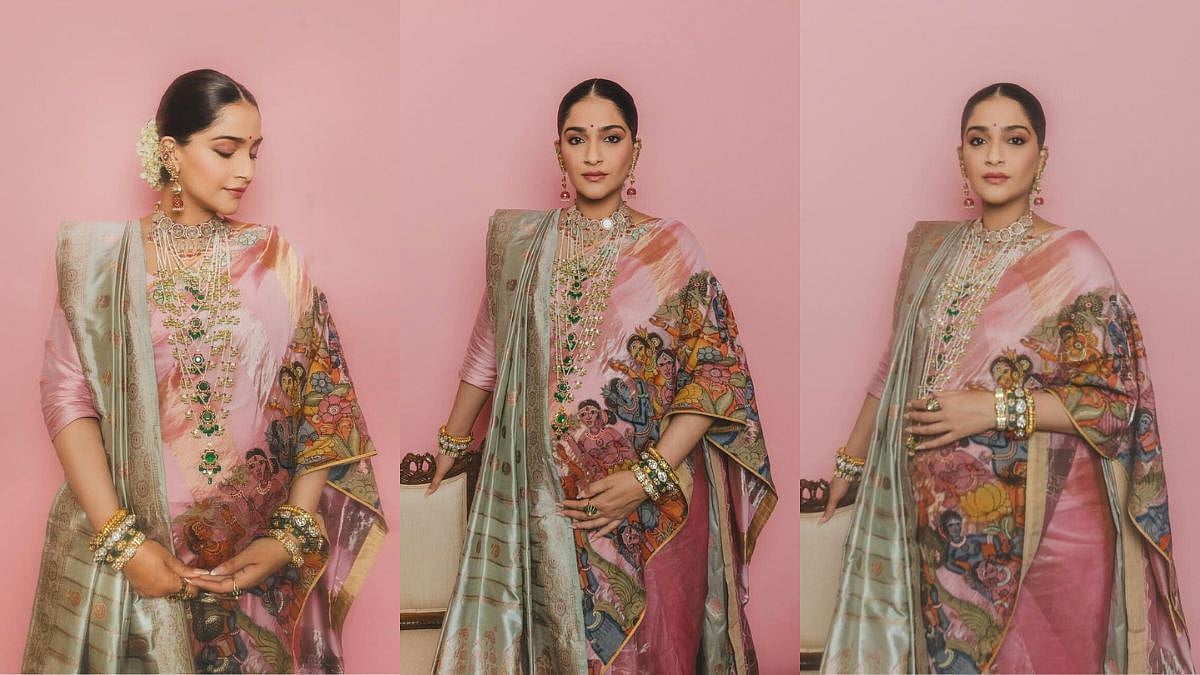 Mom-To-Be Sonam Kapoor Glows In Pink Kalamkari Saree, Styles Baby Bump With Pistachio Baluchari Twist 