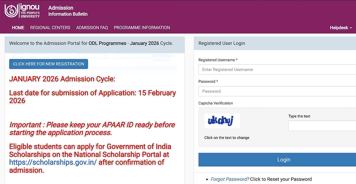 IGNOU ODL January 2026 Application Closes Today: Check Application Process, Documents Needed & Fee Details Here 