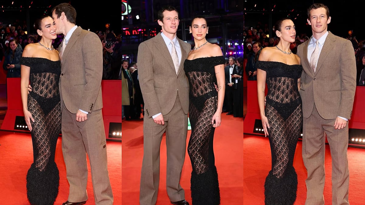 Dua Lipa Turns Berlin Red Carpet Into Valentine's Date Night With Fiancée Callum Turner In Chanel Knit Naked Dress 