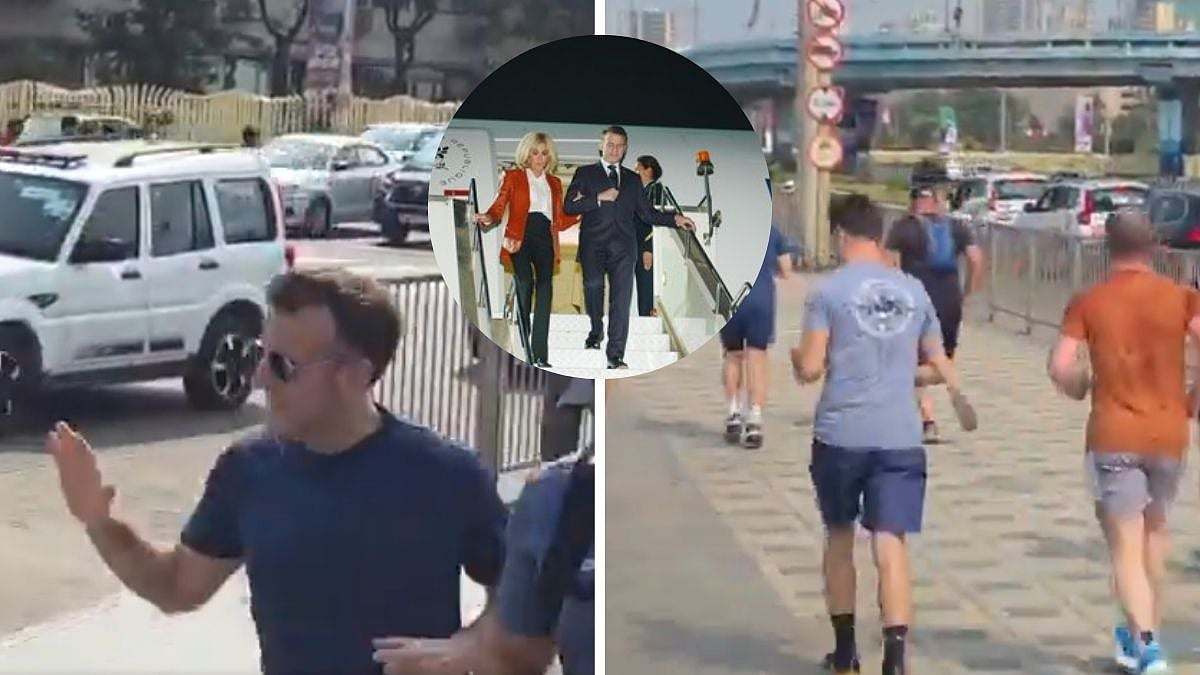 VIDEO: French President Emmanuel Macron Spotted Jogging On Mumbai's Marine Drive Ahead Of Meeting With PM Modi Today 
