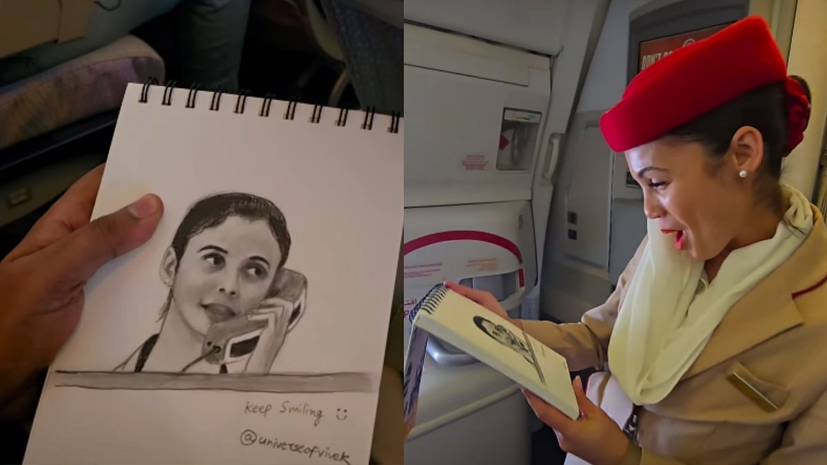 Viral Video: Passenger Surprises Emirates Flight Attendant With Mid-Flight Sketch; Wins Hearts...