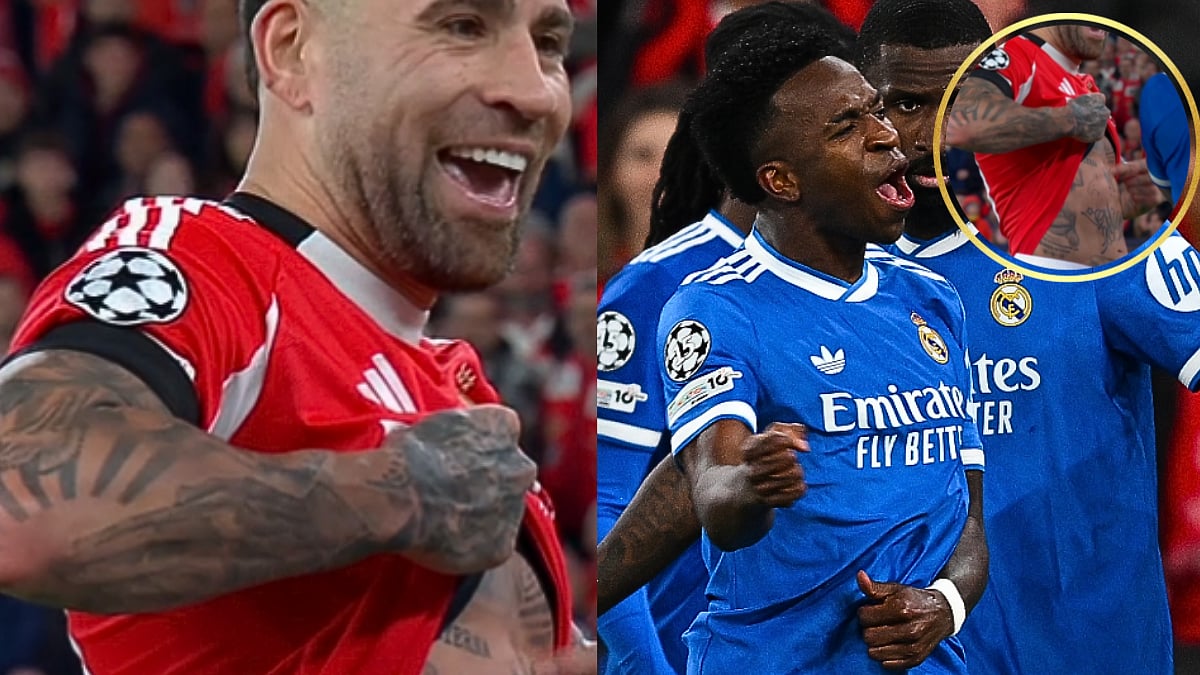 Nicolas Otamendi Flaunts Lionel Messi World Cup Tattoo To Wind Up Vinicius Jr During Real Madrid vs Benfica Champions League Clash; Video 