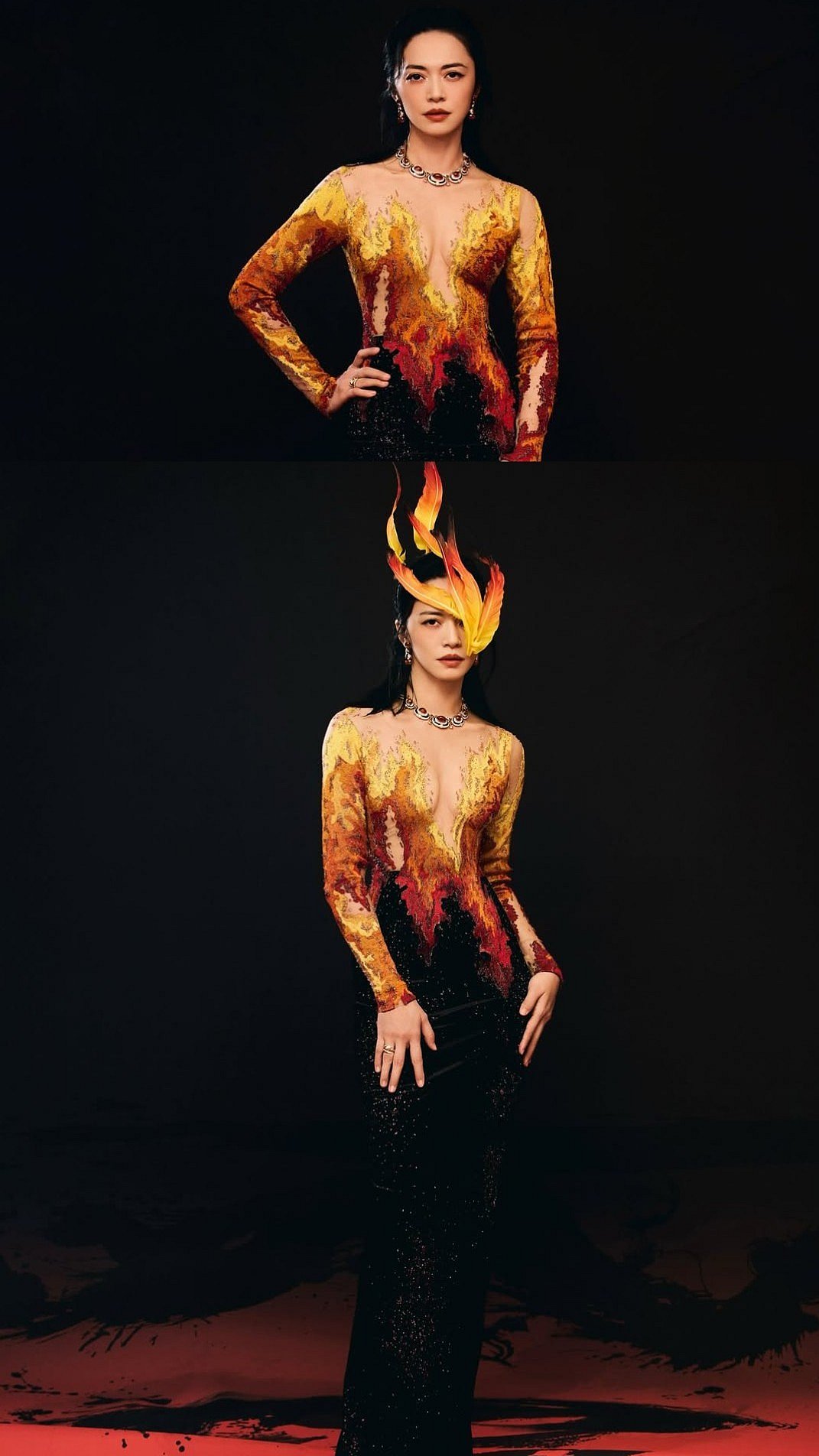 Chinese Actress Yao Chen Dons Indian Designer Rahul Mishra's Fiery Hand-Embroidered Gown At Award...