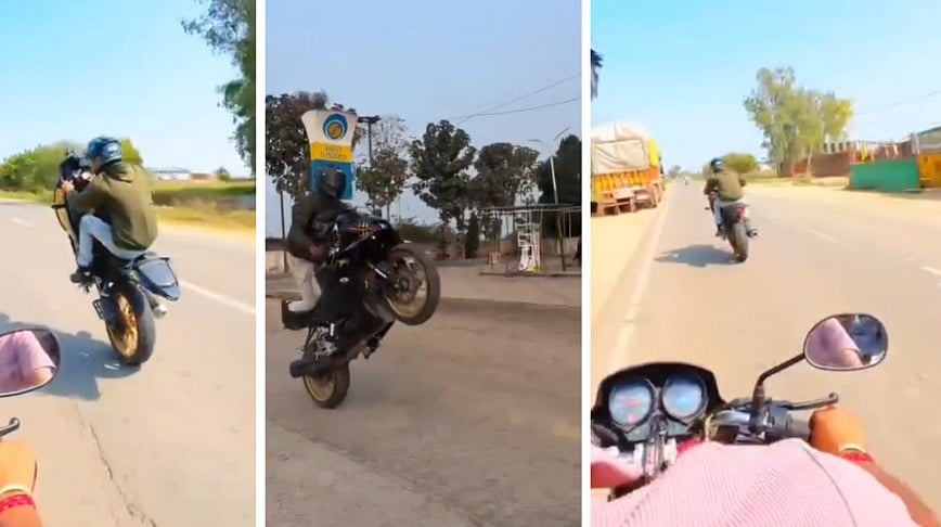 MP News: ‘Morena Rider’ Caught On Camera Performing Dangerous Bike Stunts On Busy Road-- VIDEO