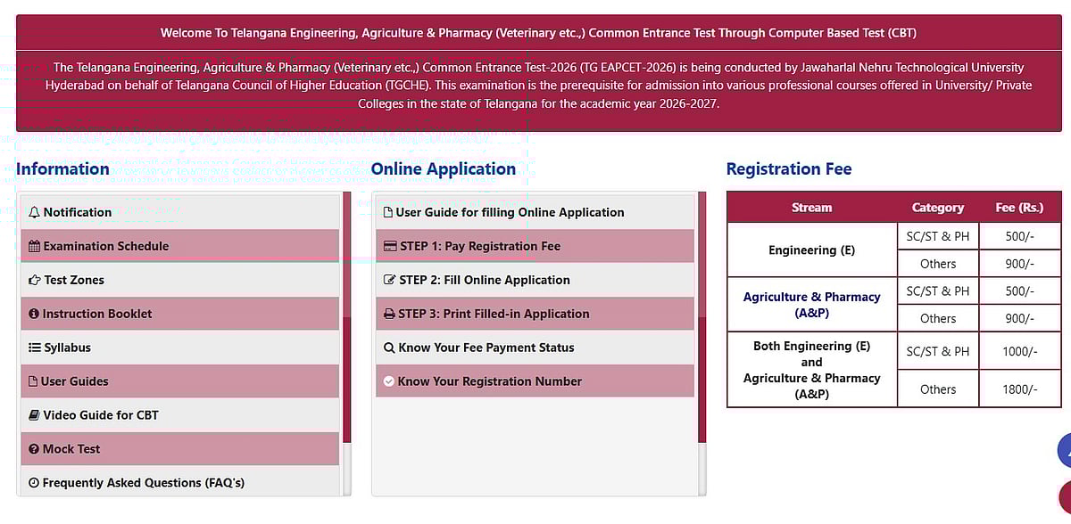 TG EAPCET 2026 Registration Window Live At eapcet.tgche.ac.in; Check Exam Dates, Fees & How To Apply 