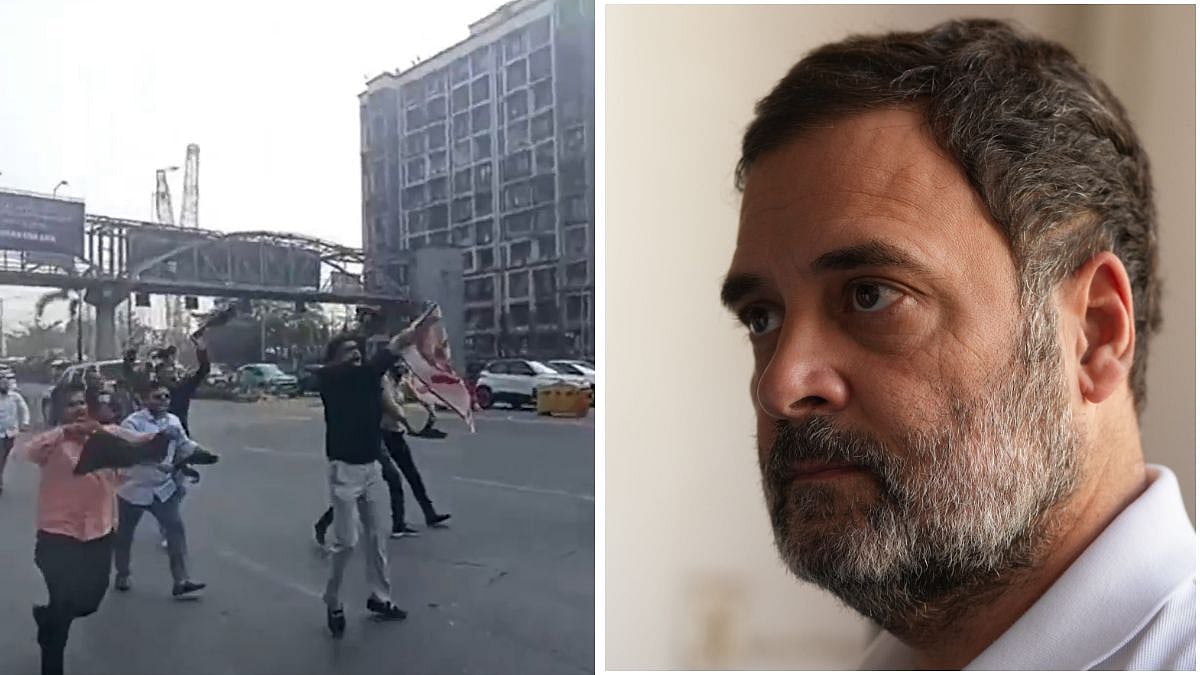Rahul Gandhi In Mumbai: BJP Workers Show Black Flags To Congress MP Ahead Of Bhiwandi Court Appearance In 2014 RSS Defamation Case - VIDEO 