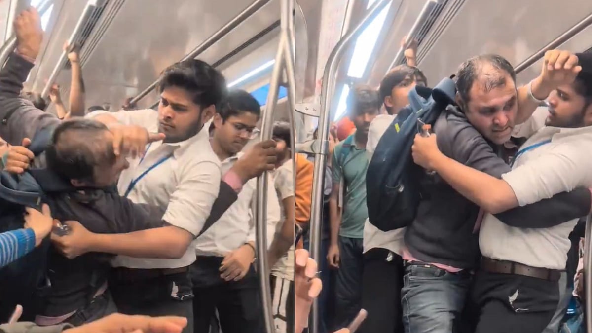 'Ye Toh Ab Normal Hai': Two Youths Assault Older Man Inside Crowded Delhi Metro; Passengers Keep Watching - Video 
