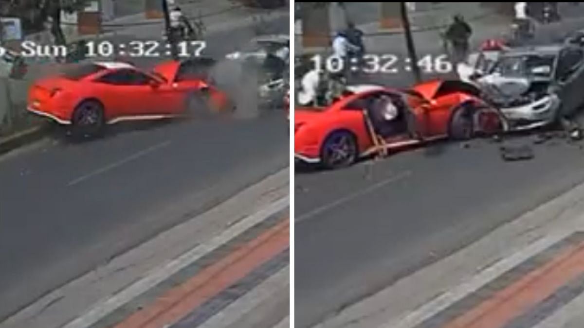 CCTV Footage Shows Exact Moment When ₹4 Cr Ferrari California T Crashed Into Traffic In Hyderabad's Jubilee Hills 