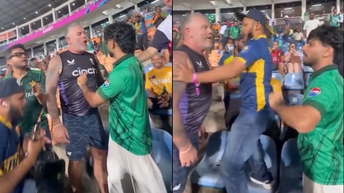 VIDEO: Pakistan Fan Fights England Supporter During T20 WC26 Clash, Alleges Beer Was Thrown On Him 