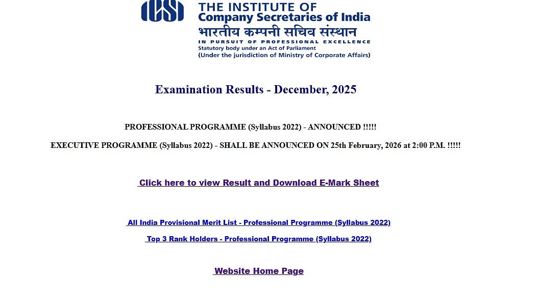ICSI CS Professional December 2025 Results OUT At icsi.edu; Executive Scores Out At 2 PM 