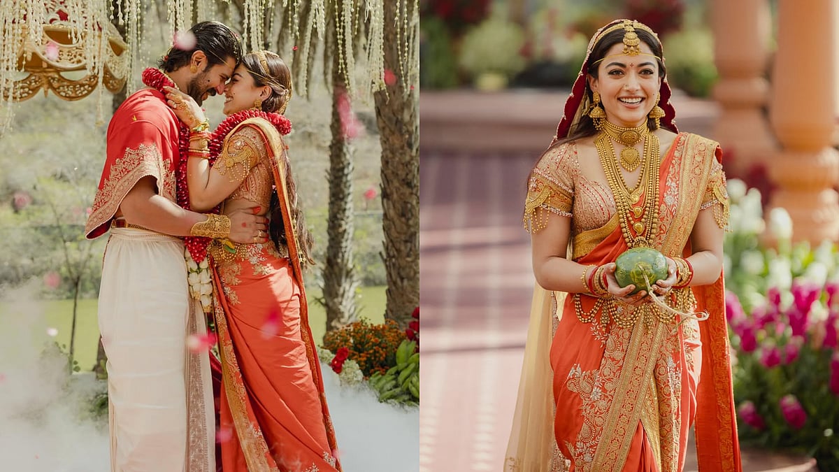 Rashmika Mandanna-Vijay Deverakonda's Wedding Pics Are Out! Bride Wows In Red Silk Saree With Temple Motifs, Gold Jewellery 