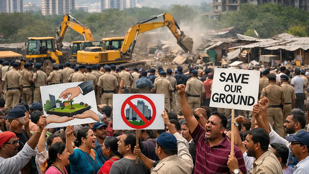Kharghar Erupts Over Encroachment: Locals Accuse CIDCO, Panvel Municipal Body Of 'Handing Over' Public Ground To Land Mafia 