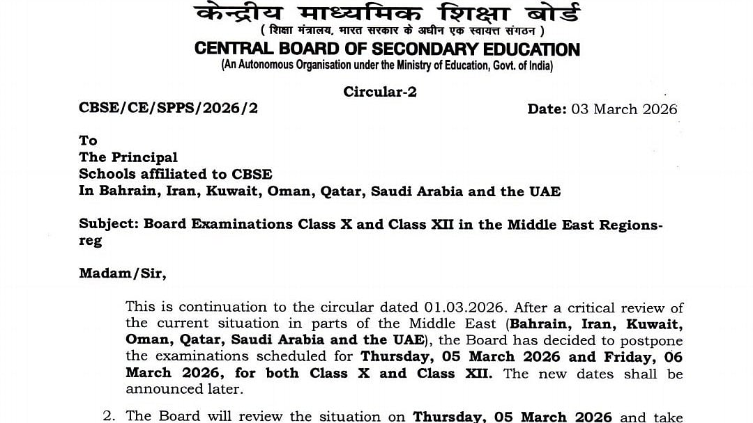 CBSE Postpones March 5 & 6 Board Exams For Class X, XII In Bahrain, UAE, Saudi Arabia And Other Middle East Nations 