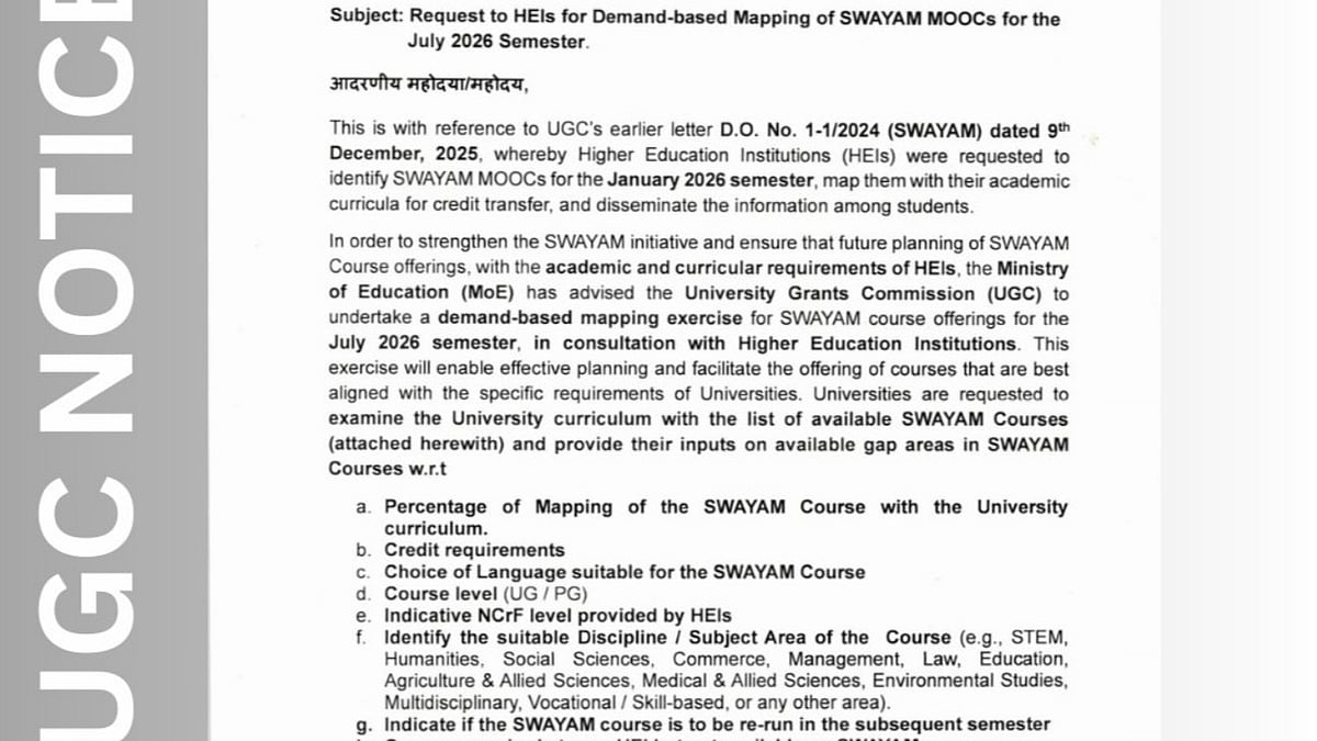 UGC Directs Universities To Map SWAYAM Courses Ahead Of July 2026 Semester 