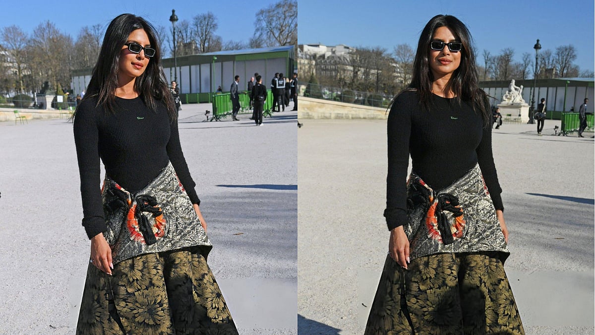 Desi Girl Priyanka Chopra Brings 'Blanket Couture' In Unique Dior Skirt, Basic Tee At Paris Fashion Week 