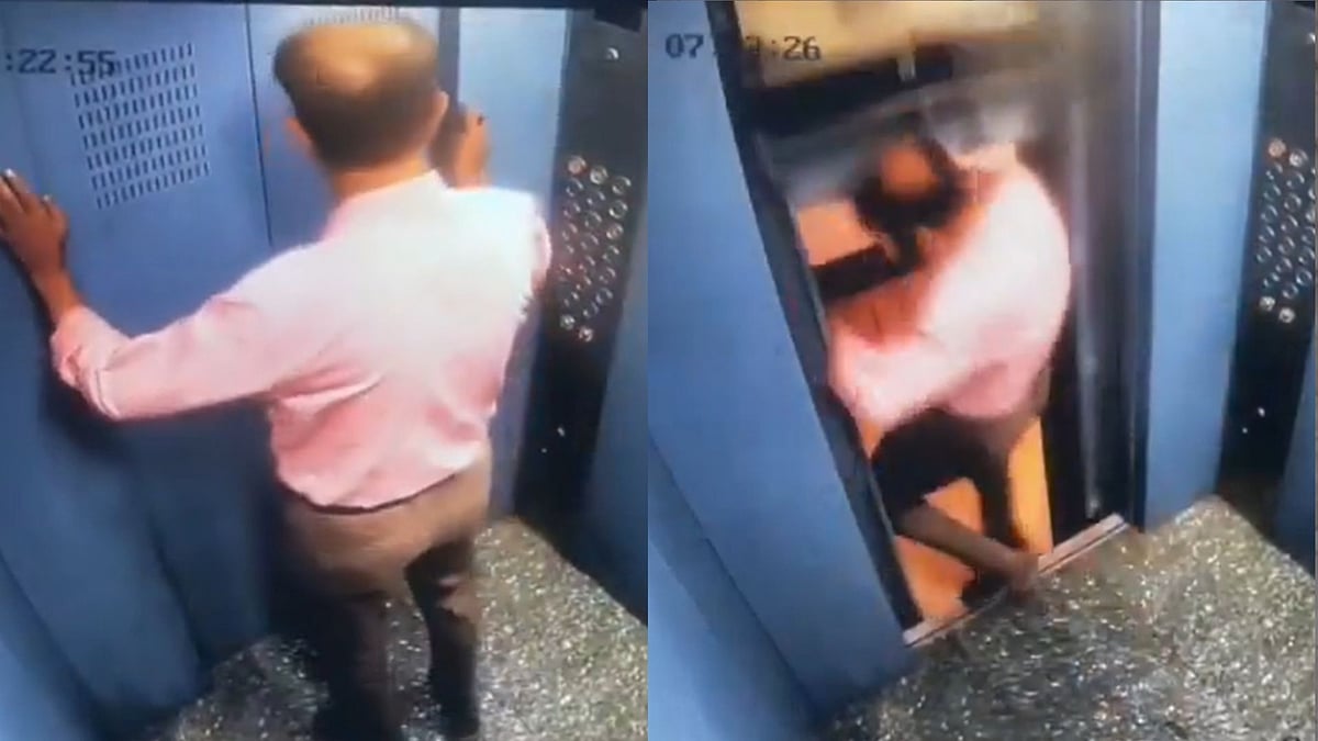 Gujarat Man Escapes Seconds Before Elevator Suddenly Malfunctions; CCTV Footage Goes Viral 