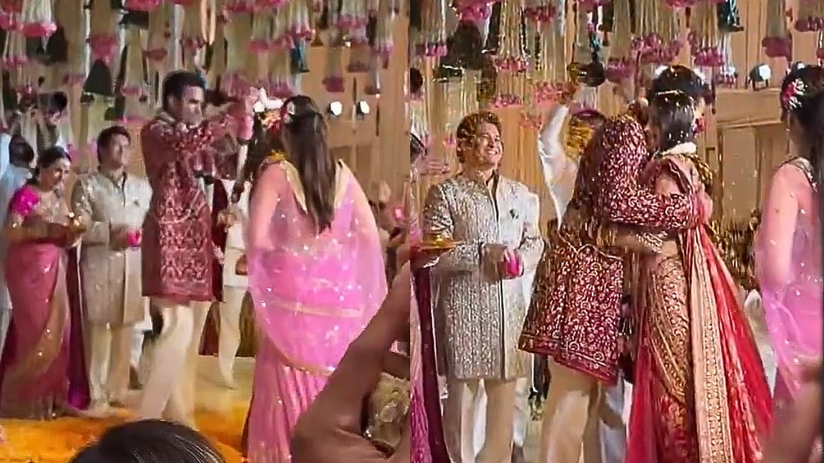 First Visuals Out! Arjun Tendulkar's Heartfelt Varmala Moment With Saaniya Chandhok Goes Viral At Their Wedding In Mumbai; Video 