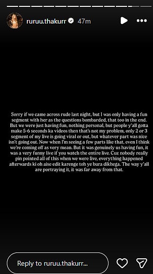 Ruru Thakur official statement