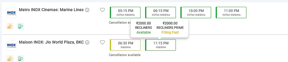 Screenshot From BookMyShow Website