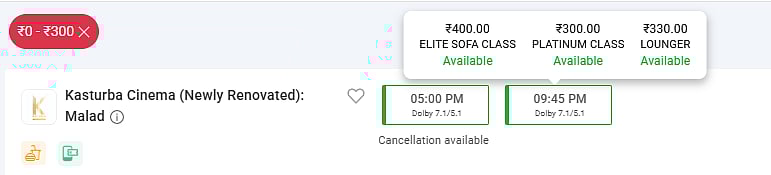 Screenshot From BookMyShow Website