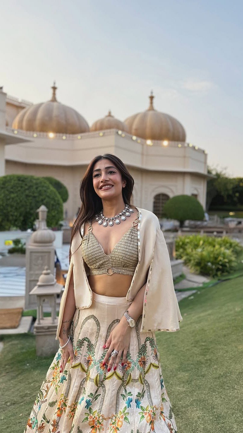 Dhanashree Verma Looks Etheral In Floral Lehenga, Short-Cape Blouse For Wedding