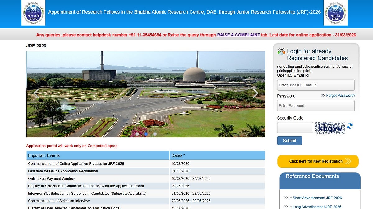 BARC JRF 2026 Recruitment: Registration Begins For 105 Fellowships; Apply By March 31