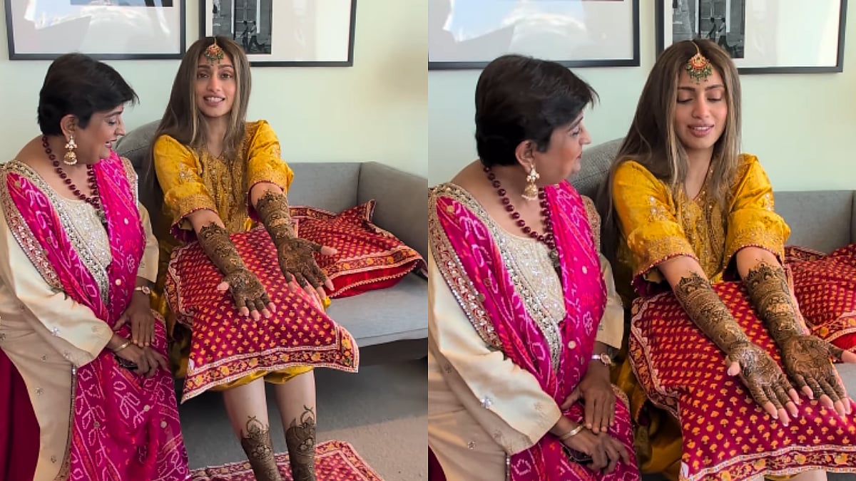 Elegant Mehendi Of Mukesh Ambani's Nephew Vikram Salgaocar's Wife Shweana With Nandi & Elephant Motifs
