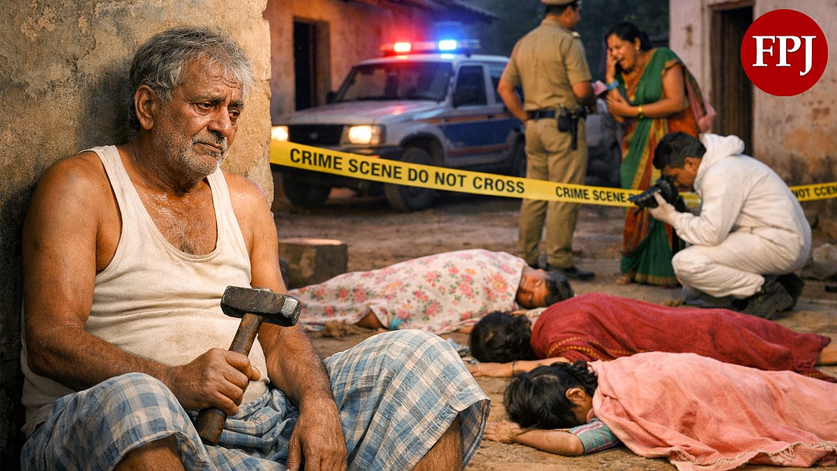 Police investigation scene at a village house in Deogarh, Odisha following a triple murder incident.