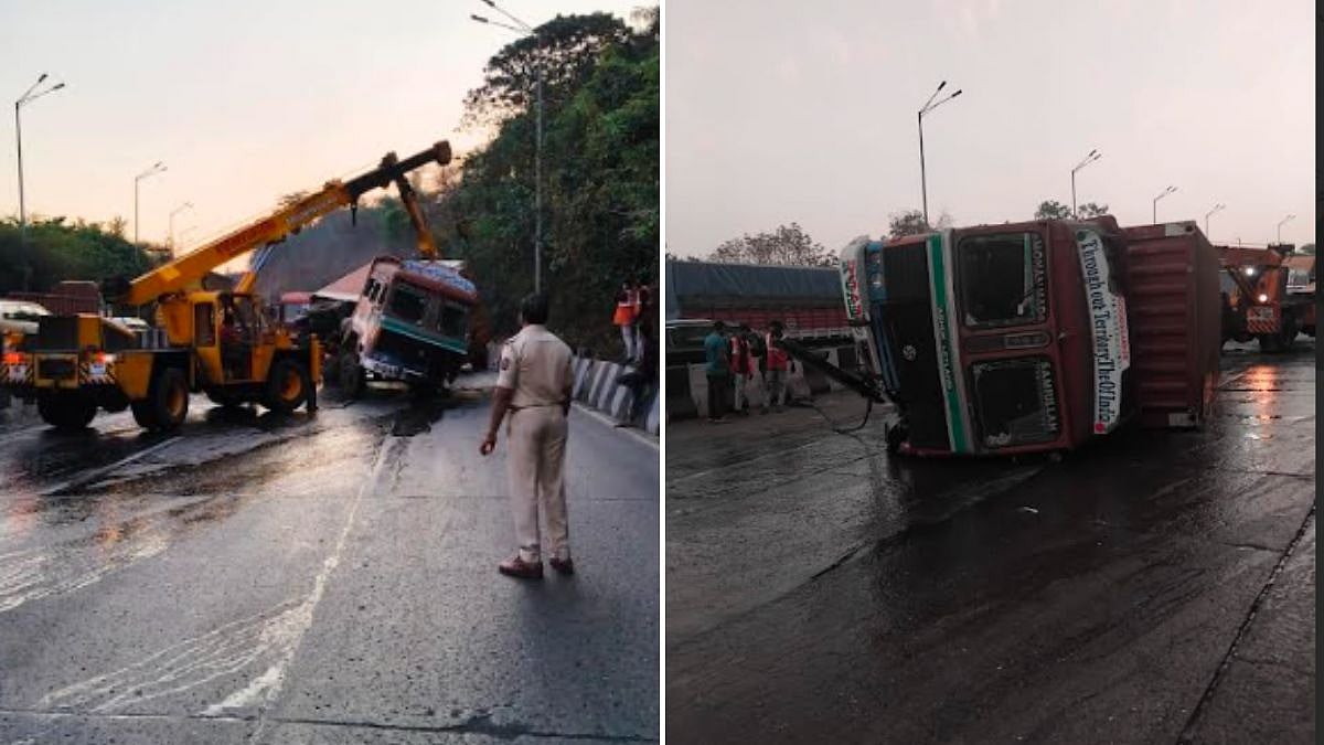 Fish-Laden Truck Overturns On Mumbai-Pune Expressway, Traffic Disrupted For 45 Minutes Near Amrutanjan Bridge
