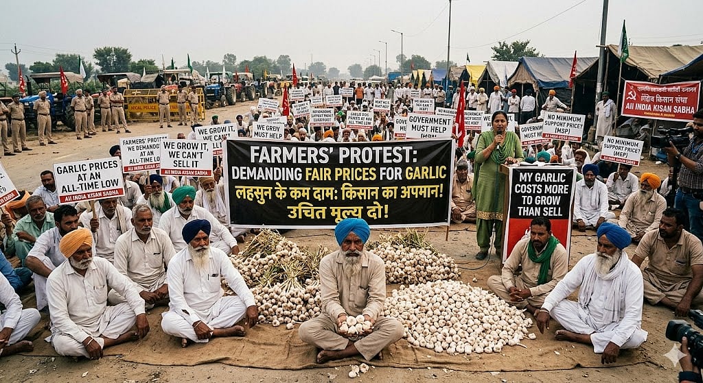 Indore News: Low Garlic Prices; Farmers' Protest Continues At Choithram Mandi
