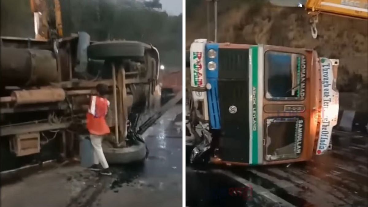 Truck Carrying Fish Overturns On Mumbai–Pune Expressway Near Amrutanjan Bridge; Traffic Restored After Brief Disruption