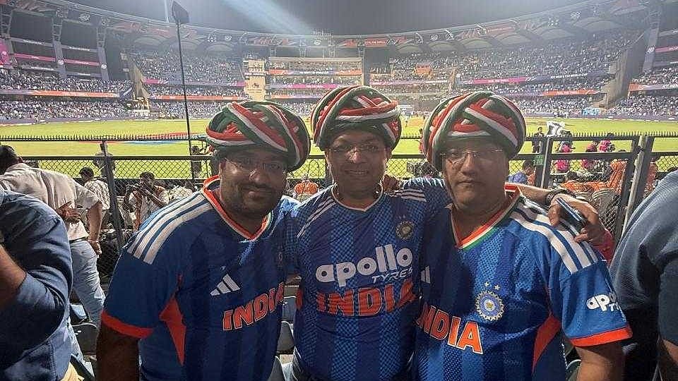 The brothers posing at the Wankhede Stadium in Mumbai