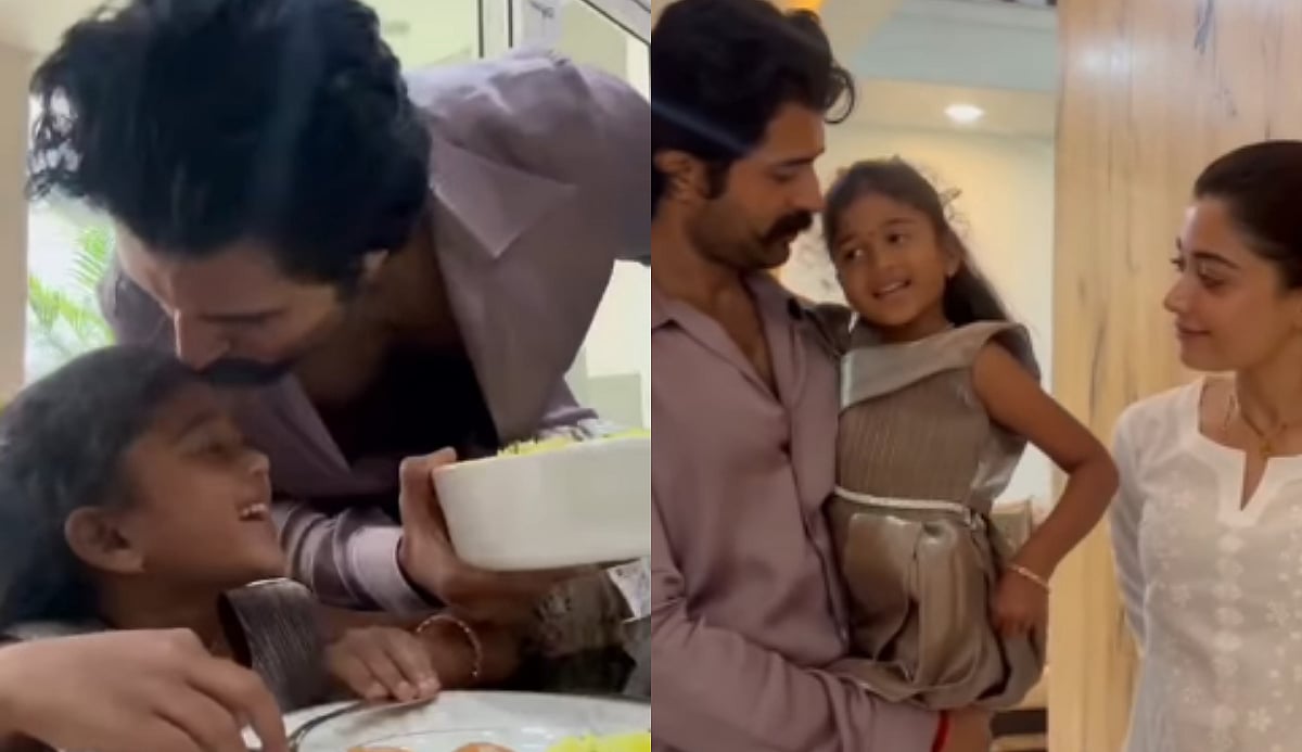 Vijay Deverakonda Hosts Little Fan At Hyderabad Home After Wedding Complaint, Kisses Her While Rashmika Mandanna Serves Ladoos—VIDEO