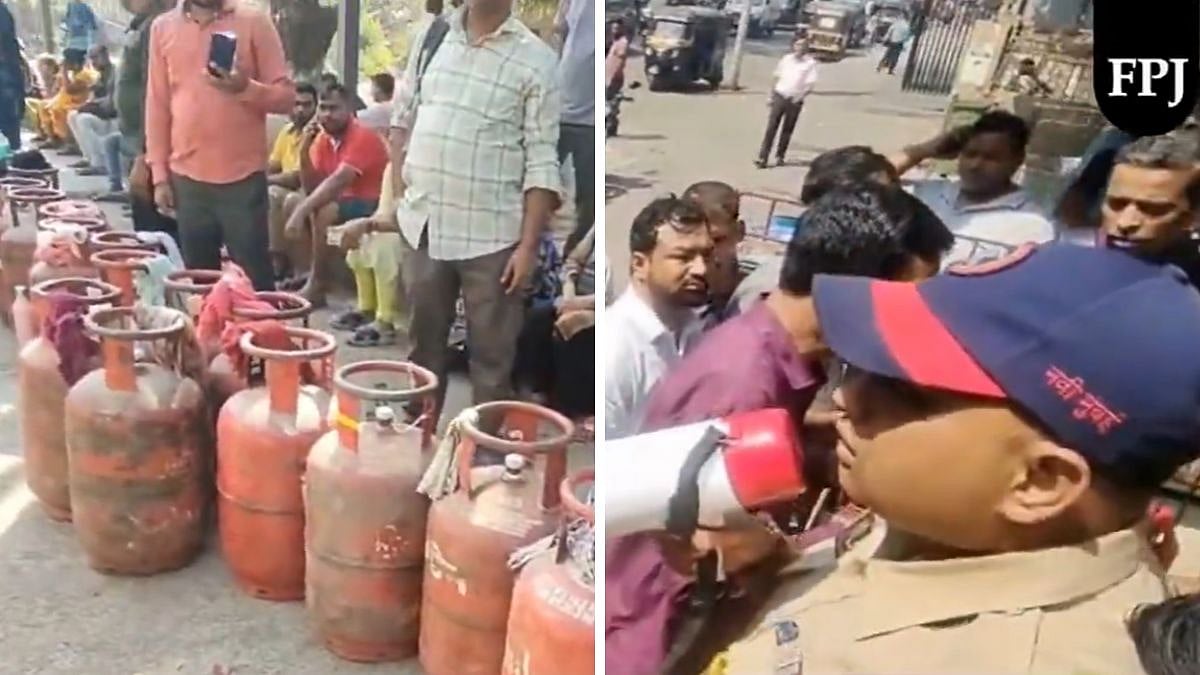 LPG Crisis In Navi Mumbai: Residents Queue Up At Sanpada Gas Agency Amid Cylinder Shortage, Police Intervene To Handle Chaos; Video |