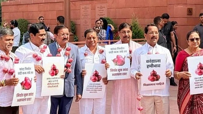 Nashik MP Leads Protest At Parliament Demanding Justice For Onion Farmers