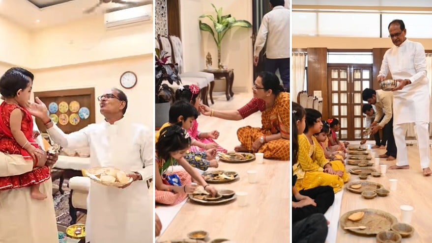 MP News: ‘Betiya Hai To Kal Hai’ Union Minister Shivraj Singh Chouhan Hosts 'Kanya Bhoj' At His Residence On Maha Ashtami-- VIDEO