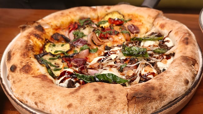 Half-and-half: Shrooms and Cornucopia Pizza