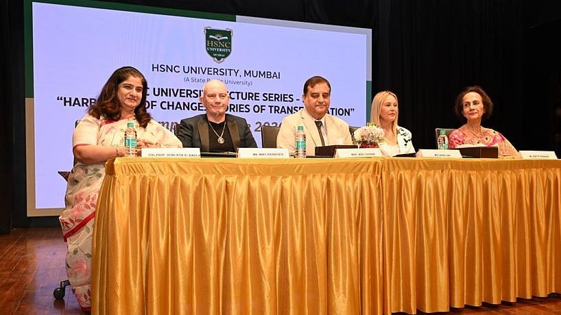 (L–R) Vice Chancellor Dr. Hemlata K. Bagla; Mr. Mike Handcock; Provost Mr. Anil Harish; Ms. Landi Jac and Dr. Maya Shahani during the 5th edition of HSNC University’s ‘Harbingers of Change - Stories of Transformation’ lecture series | 