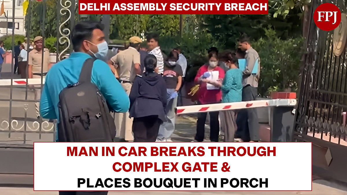 Delhi Assembly Security Breach: Man In Car Breaks Through Complex Gate & Places Bouquet In Porch – Video