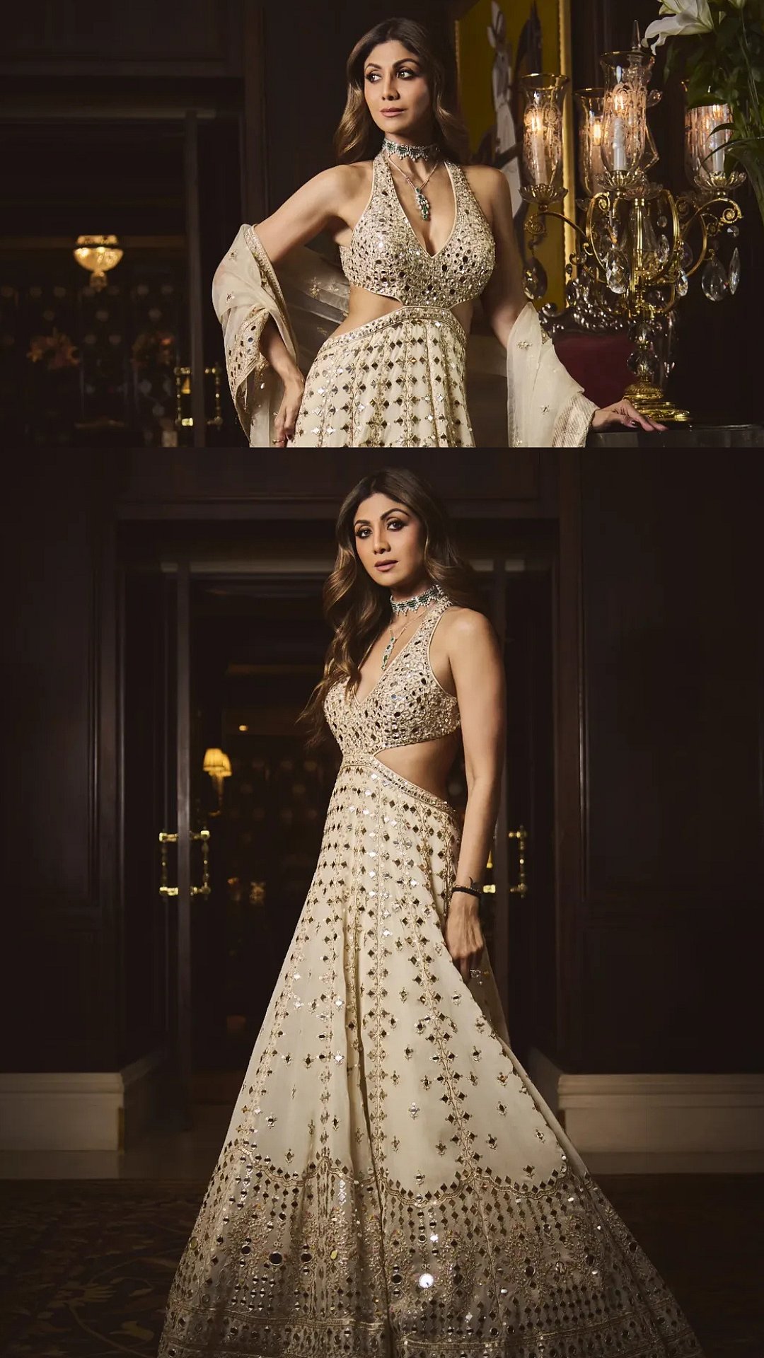 Shilpa Shetty Looks Ravishing In Champagne Anarkali, But Fans Can't Look Away From Her Majestic Emerald Choker