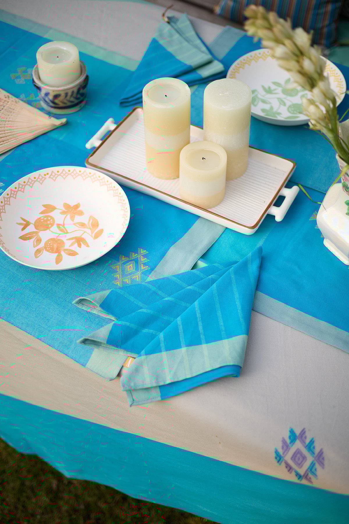 Cool tones with neutrals for your dining table by Aadyam Handwoven’s Spring Summer 2026 Home Collection