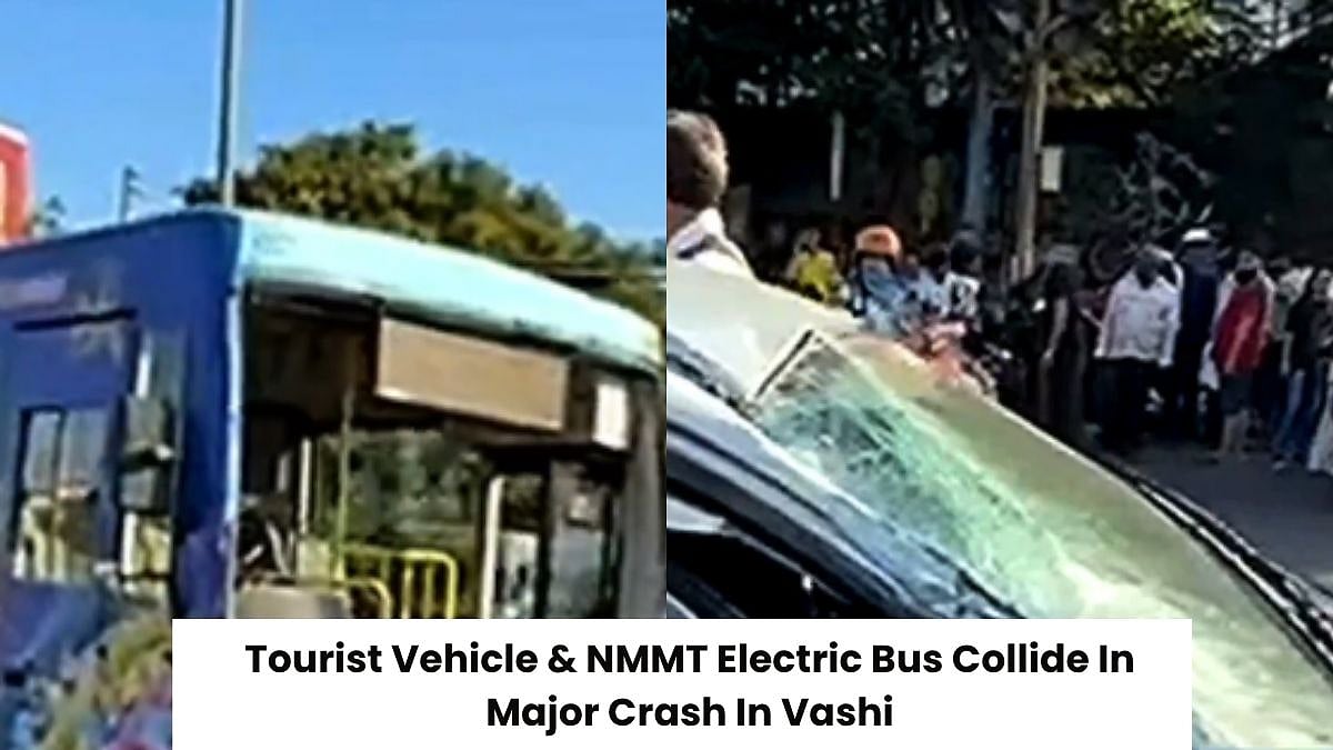 Vashi Accident: Tourist Vehicle & NMMT Electric Bus Collide In Major Crash Near Palm Beach Road, No Injuries Reported - VIDEO